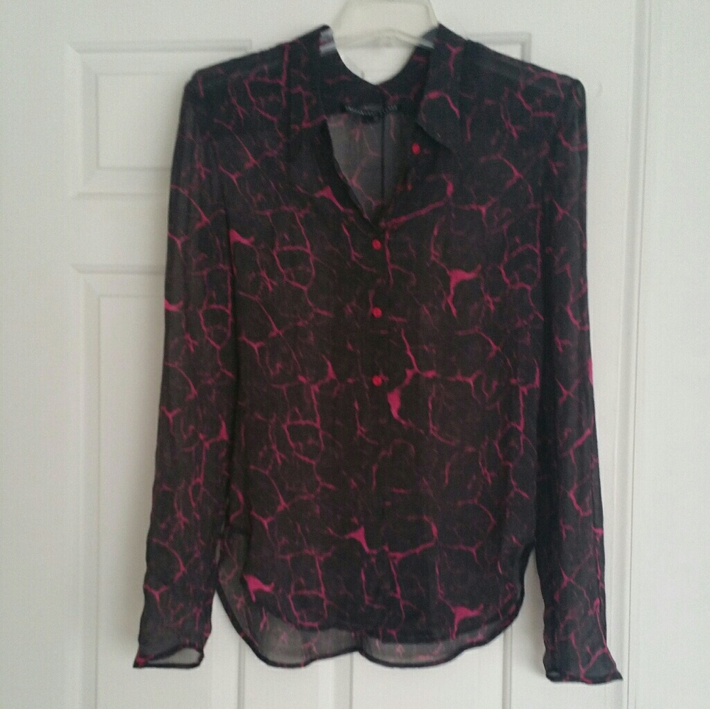 Theory sheer marbled button down shirt